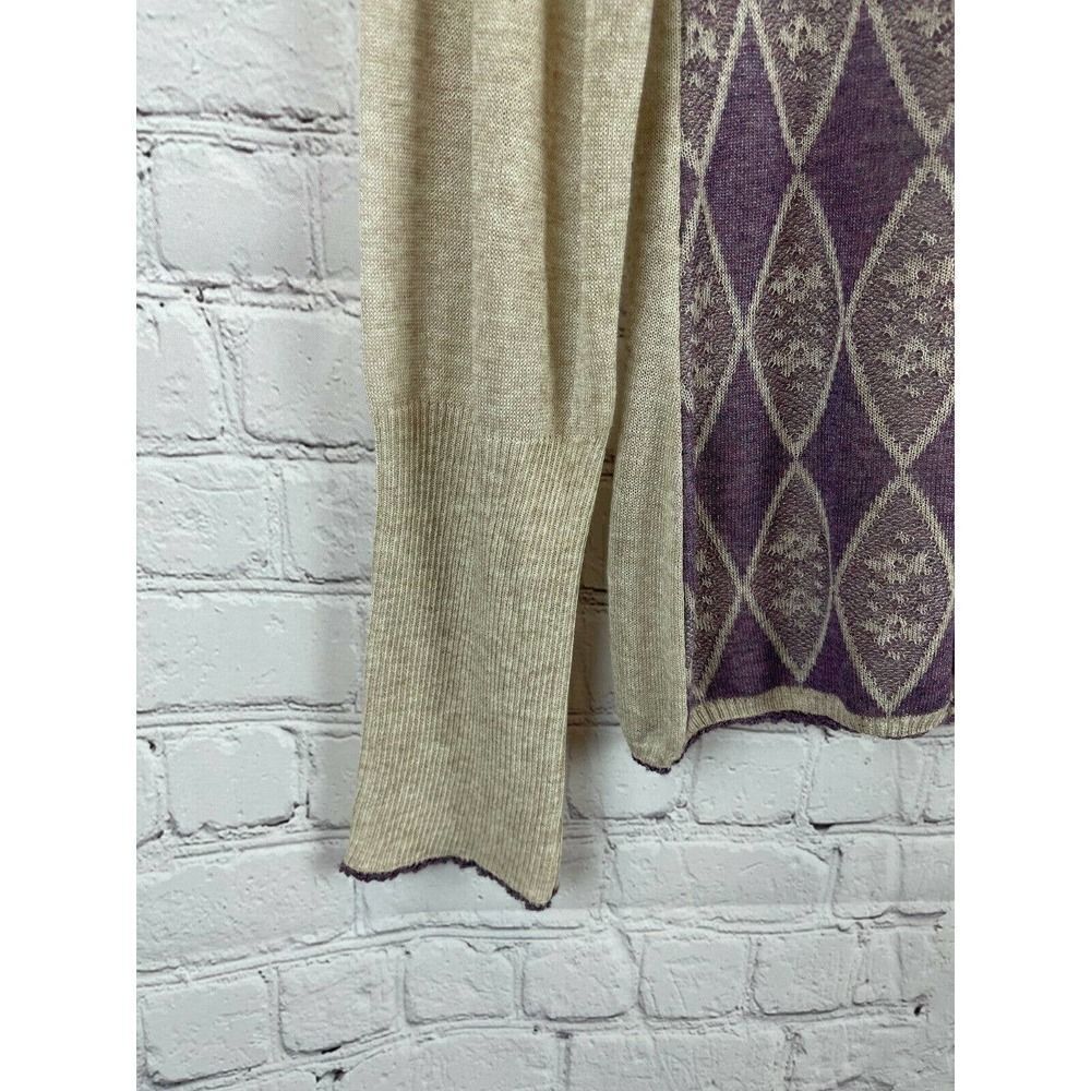 ANTONIO MELANI violet beige knit collarless top pullover long sleeve sweater L - Picture 5 of 8